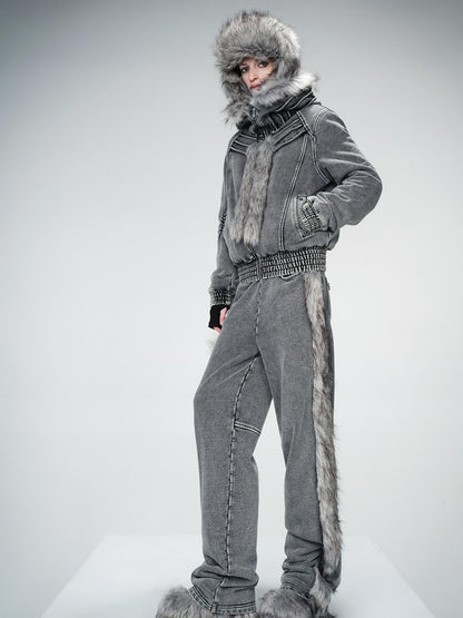UpdateNN NORTH NODE Washed Raw Hem Straight Leg Elastic Waist Pants