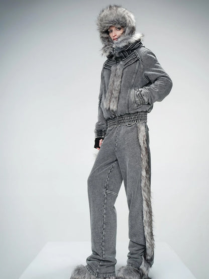 Washed Raw Hem Straight Leg Elastic Waist Pants