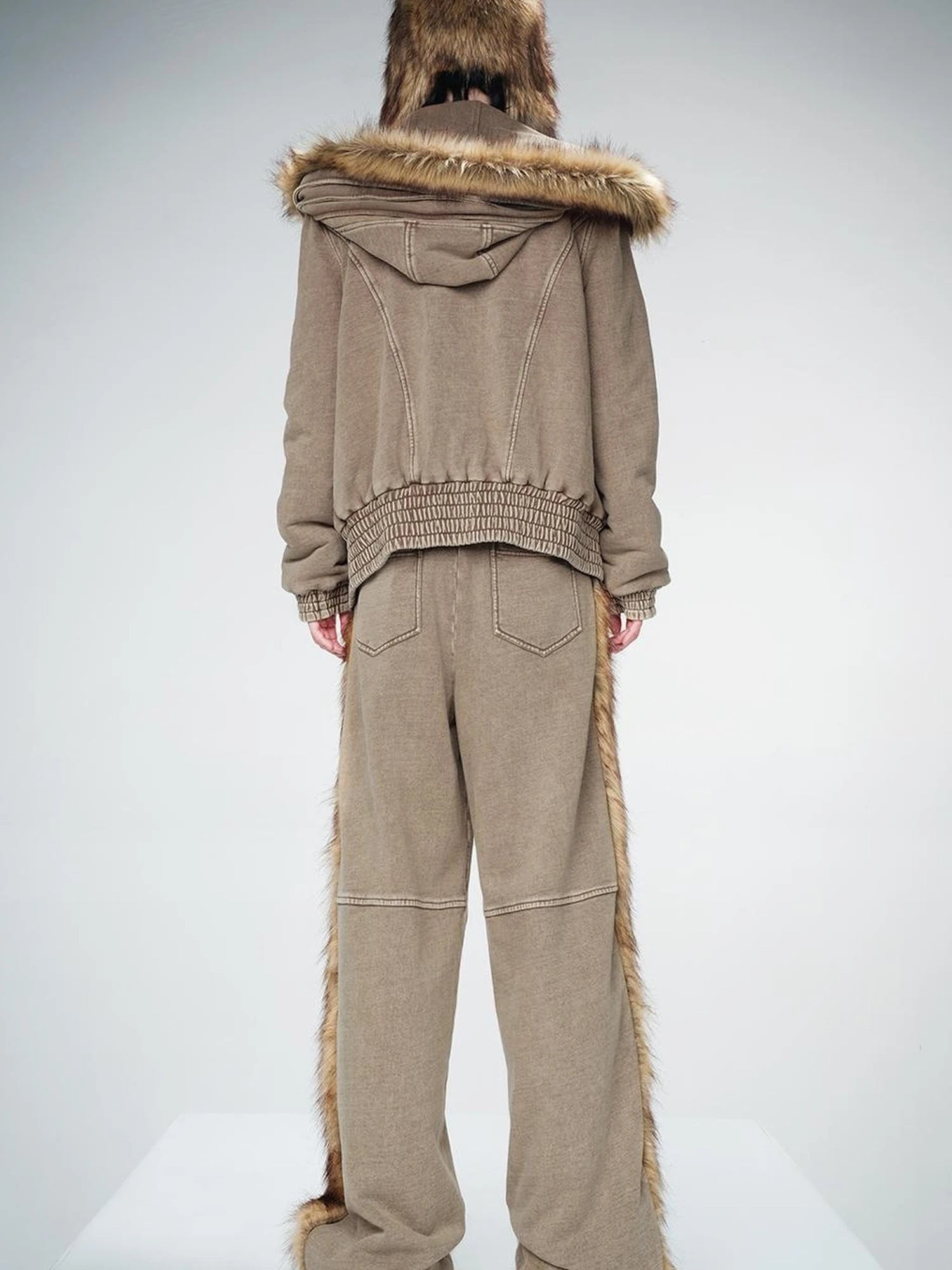 Washed Raw Hem Straight Leg Elastic Waist Pants