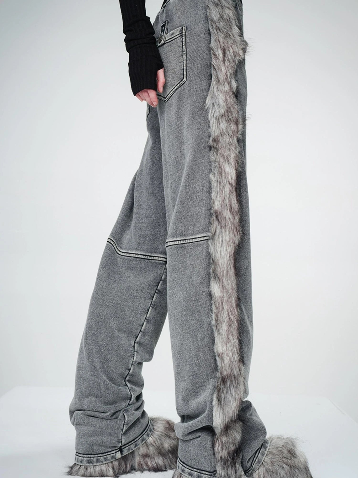 Washed Raw Hem Straight Leg Elastic Waist Pants