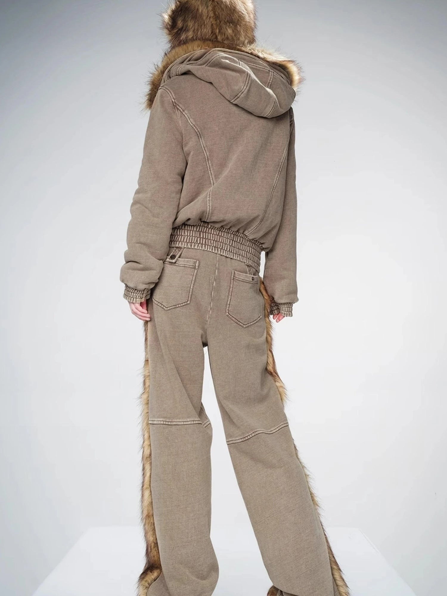 Washed Raw Hem Straight Leg Elastic Waist Pants