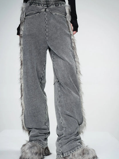 Washed Raw Hem Straight Leg Elastic Waist Pants