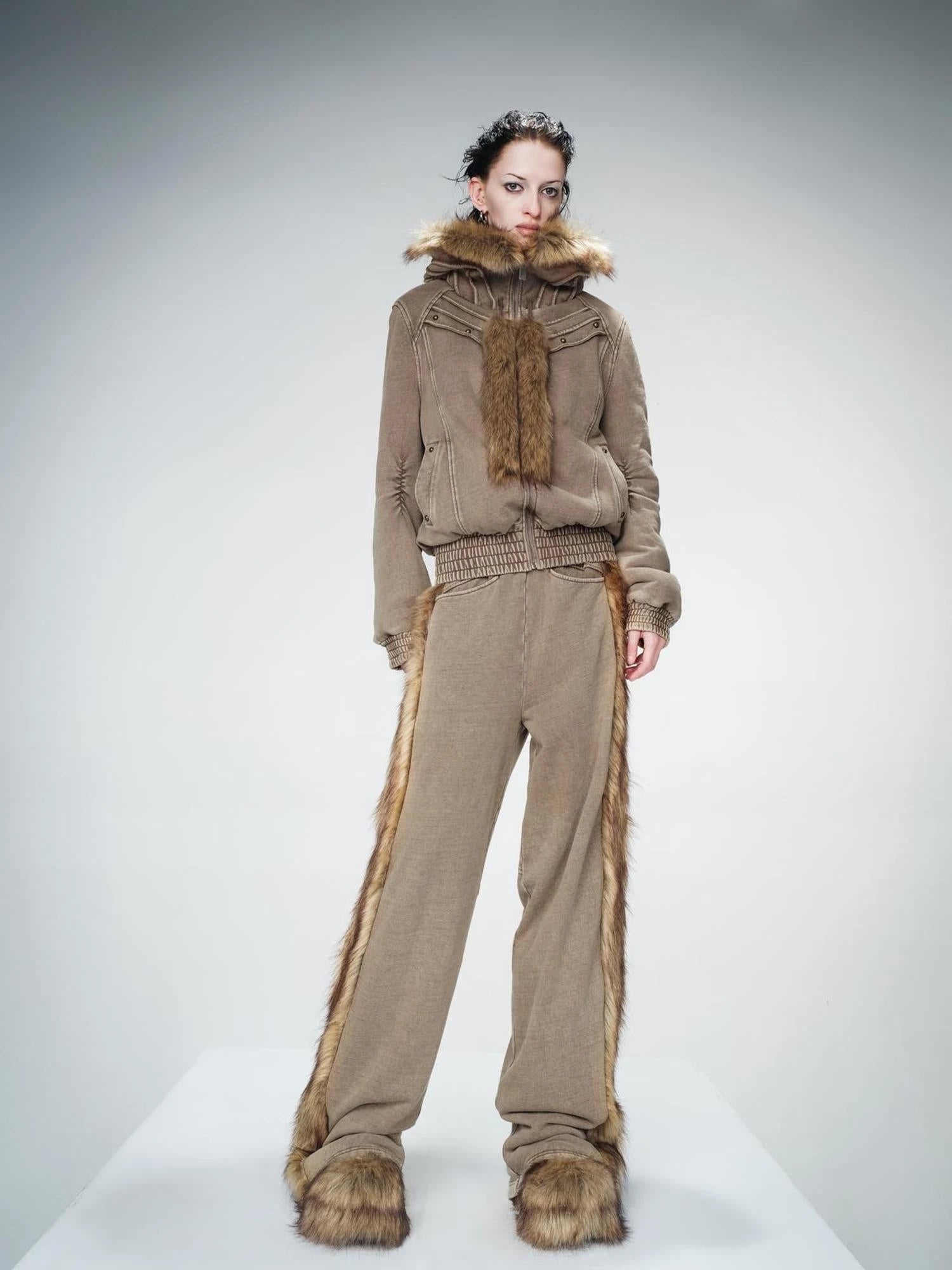 Washed Raw Hem Straight Leg Elastic Waist Pants