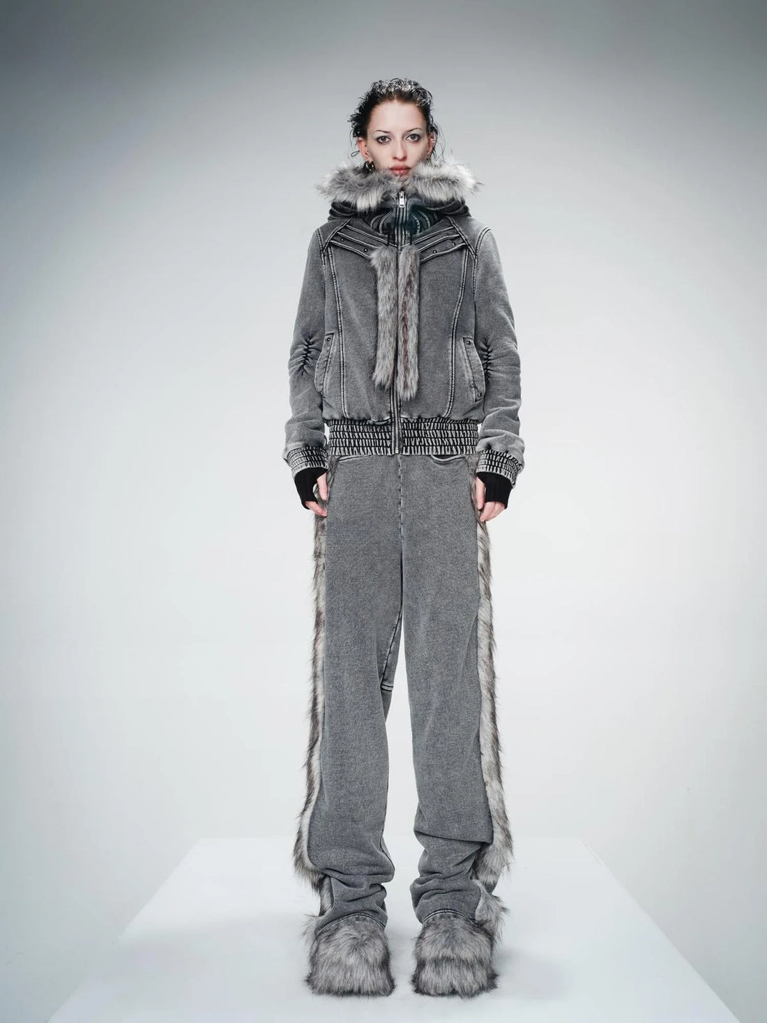 Washed Raw Hem Straight Leg Elastic Waist Pants