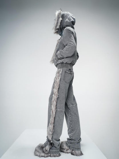UpdateNN NORTH NODE Washed Raw Hem Straight Leg Elastic Waist Pants