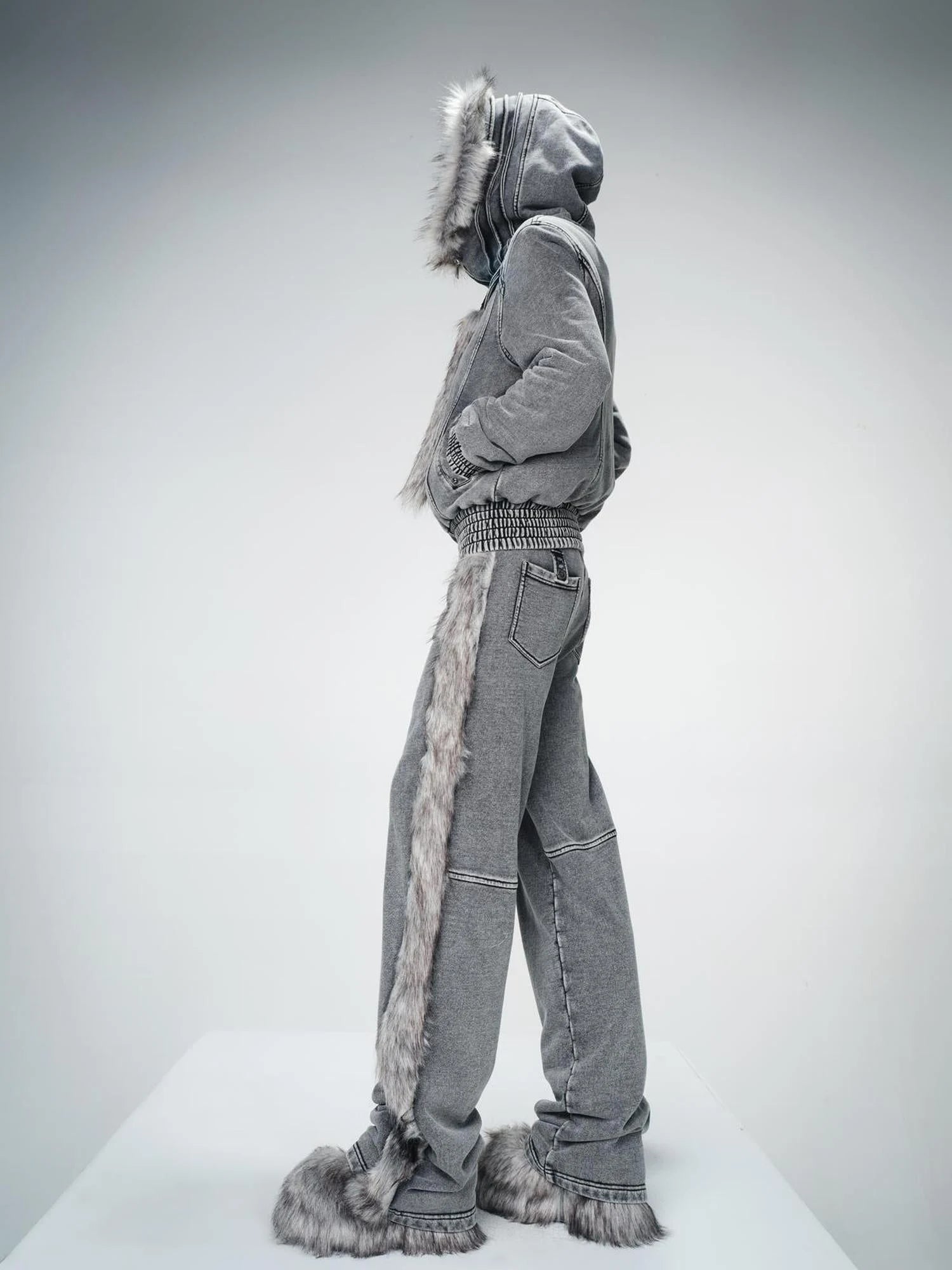 Washed Raw Hem Straight Leg Elastic Waist Pants