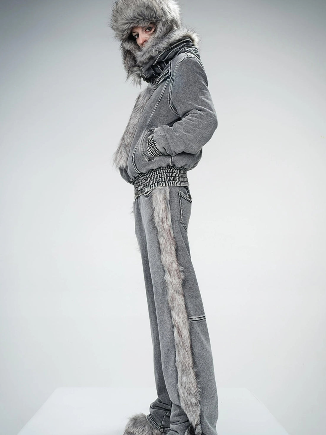 Washed Raw Hem Straight Leg Elastic Waist Pants