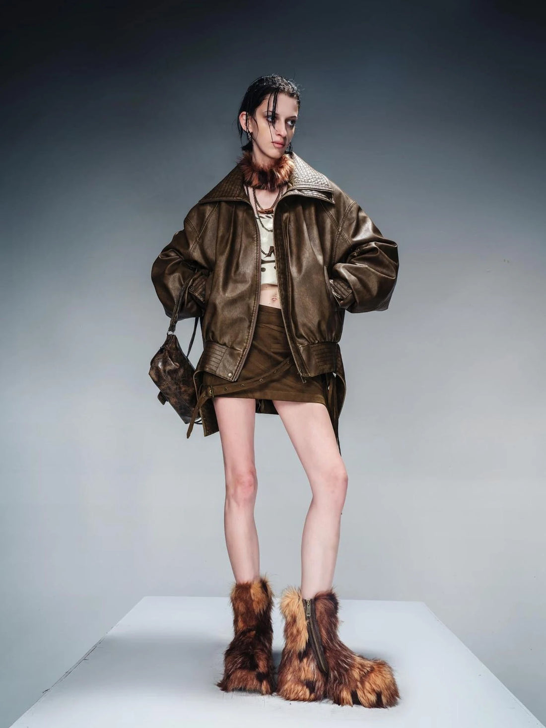 Washed Vintage Leather Cotton Short Jacket