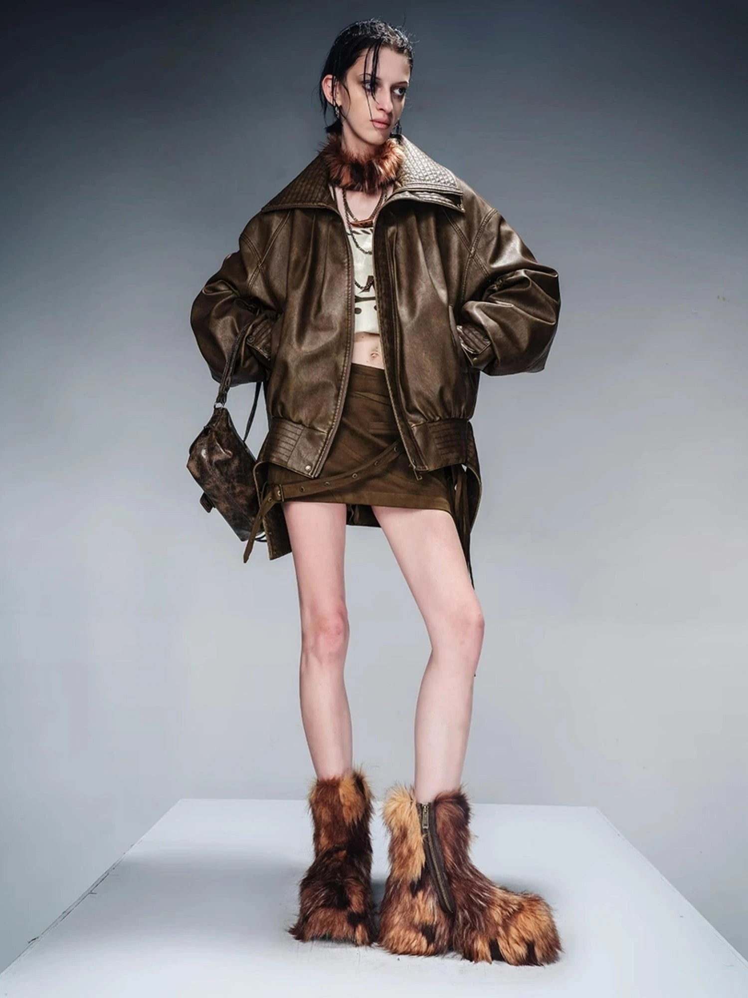 Washed Vintage Leather Cotton Short Jacket