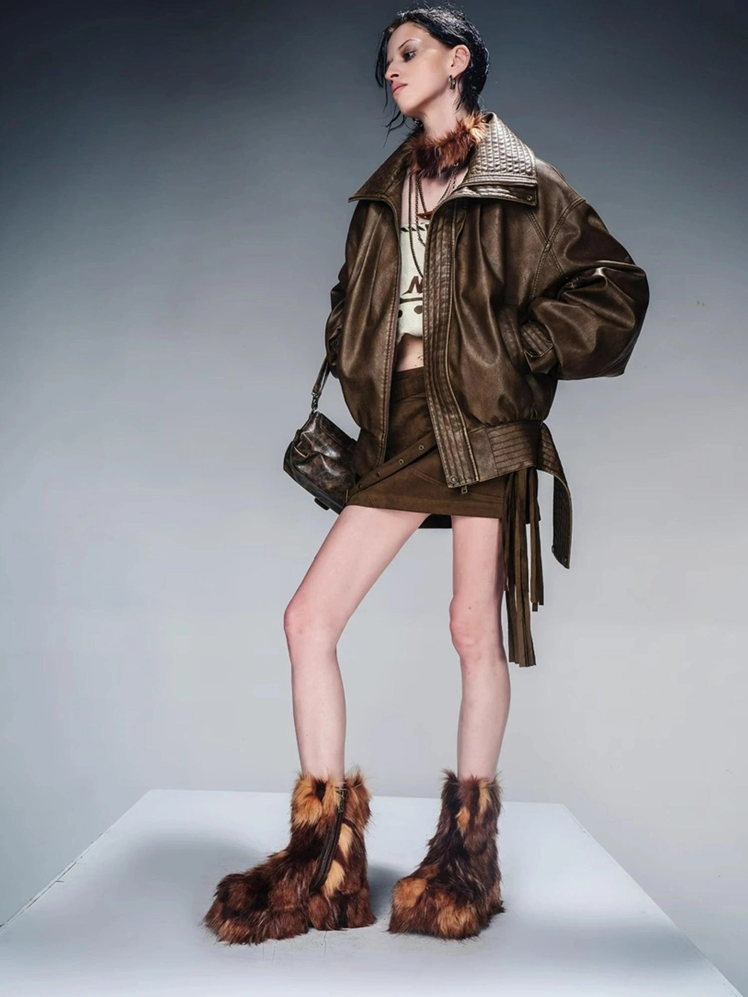 Washed Vintage Leather Cotton Short Jacket