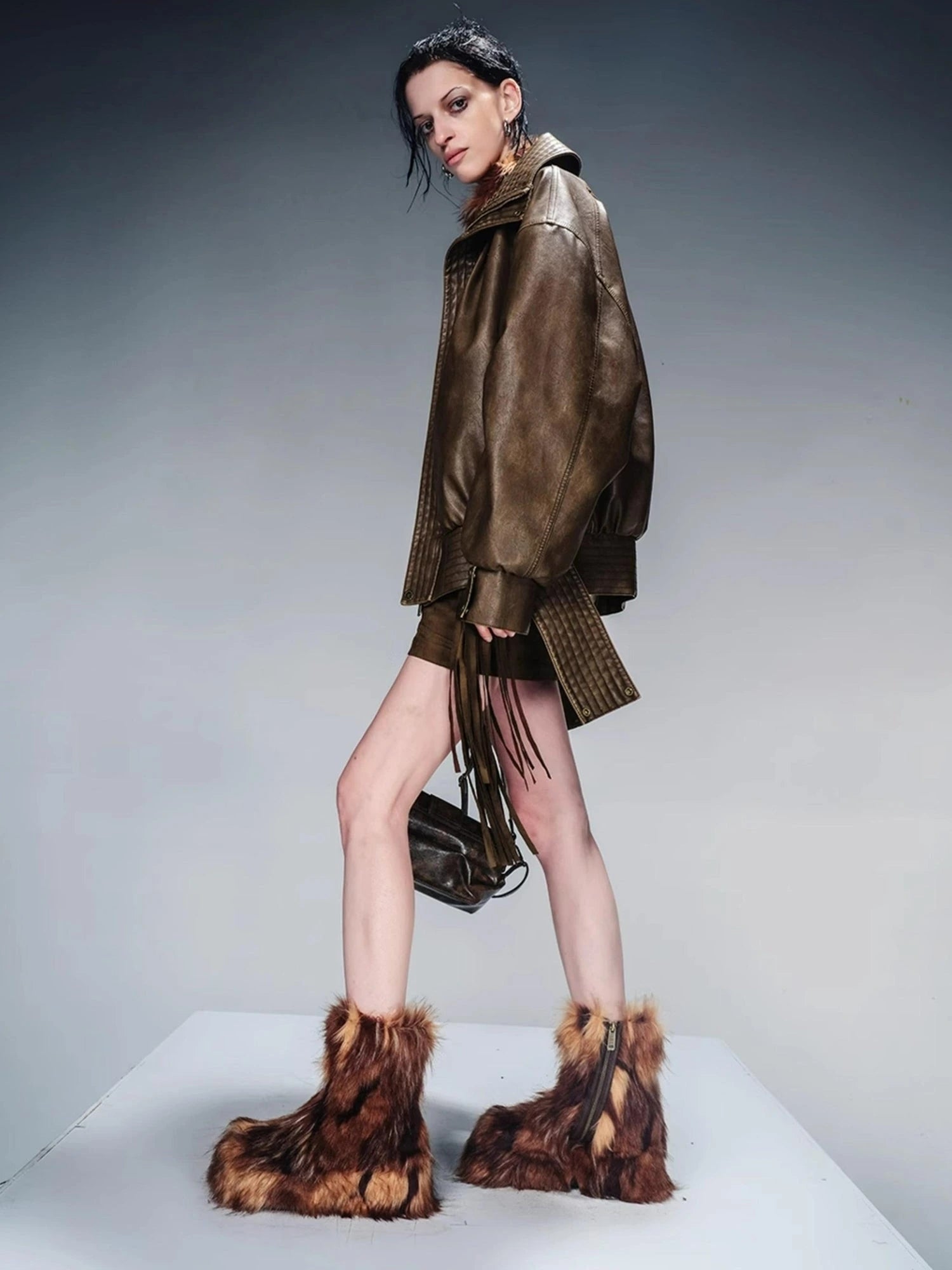 Washed Vintage Leather Cotton Short Jacket