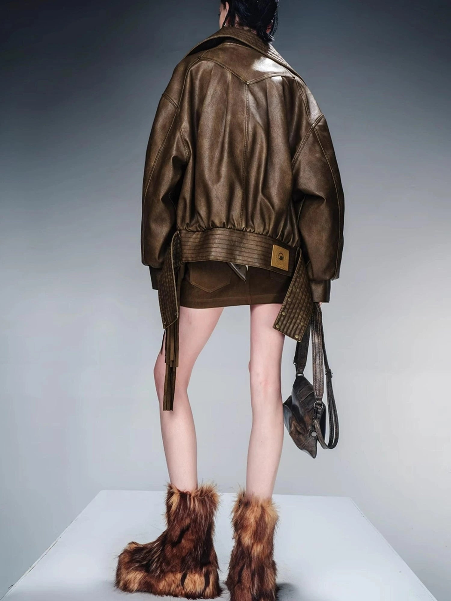 Washed Vintage Leather Cotton Short Jacket
