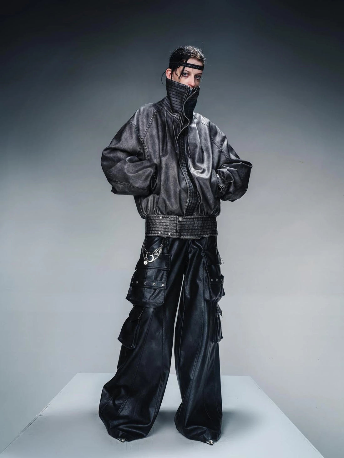 Washed Vintage Leather Cotton Short Jacket