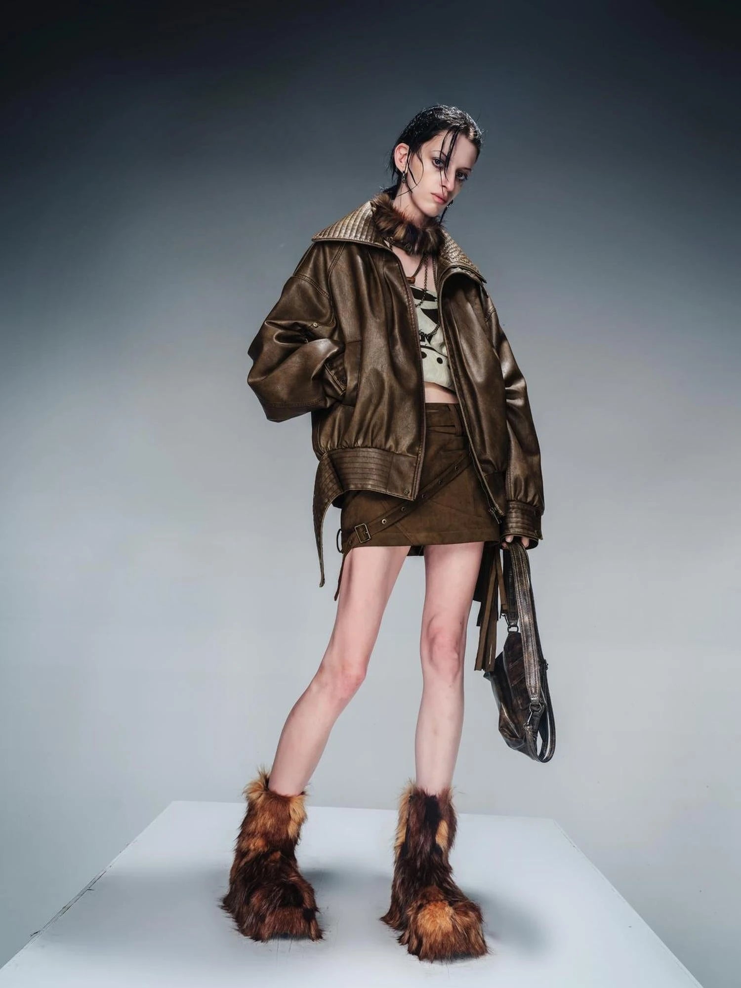 Washed Vintage Leather Cotton Short Jacket