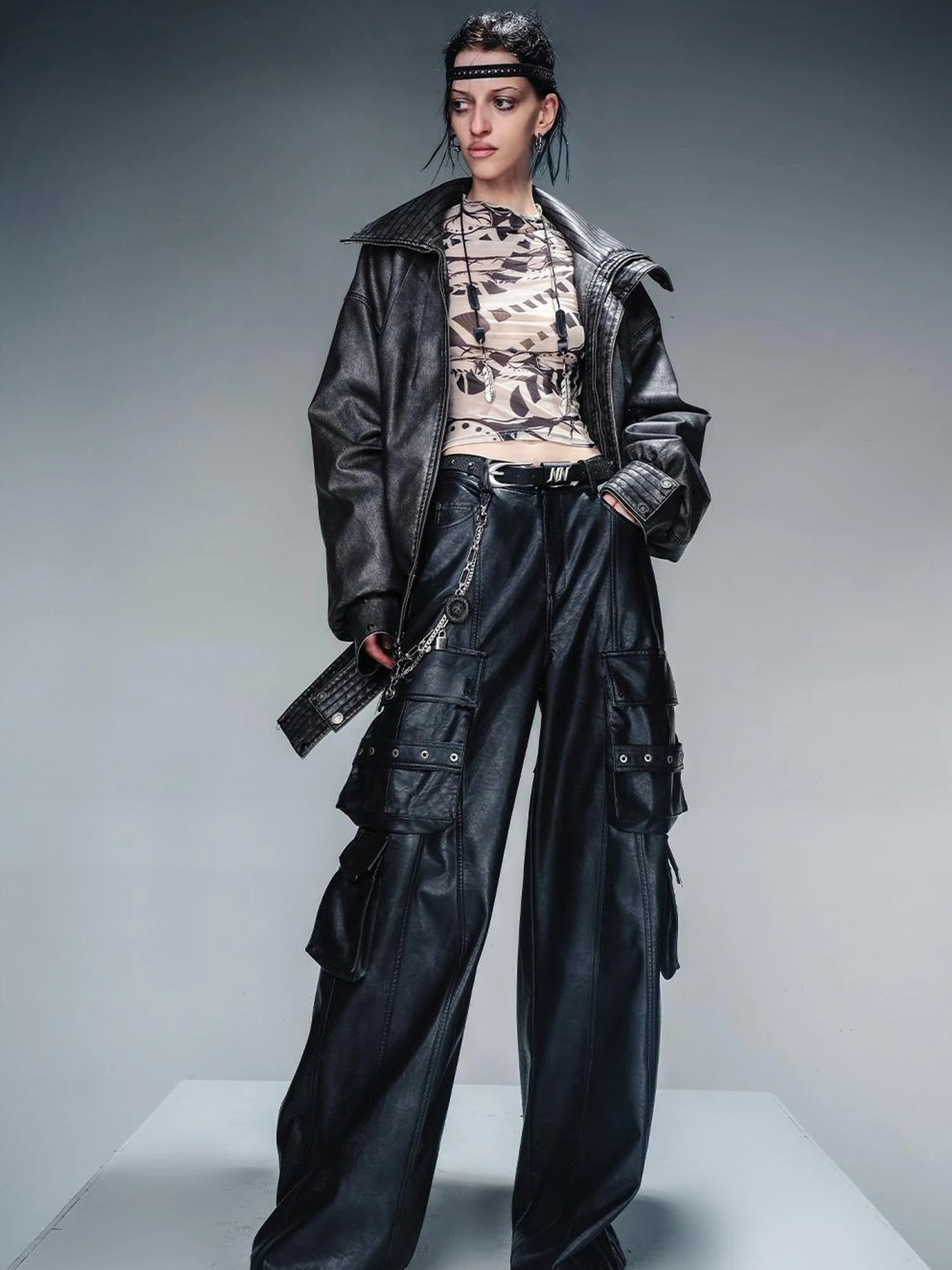 Washed Vintage Leather Cotton Short Jacket