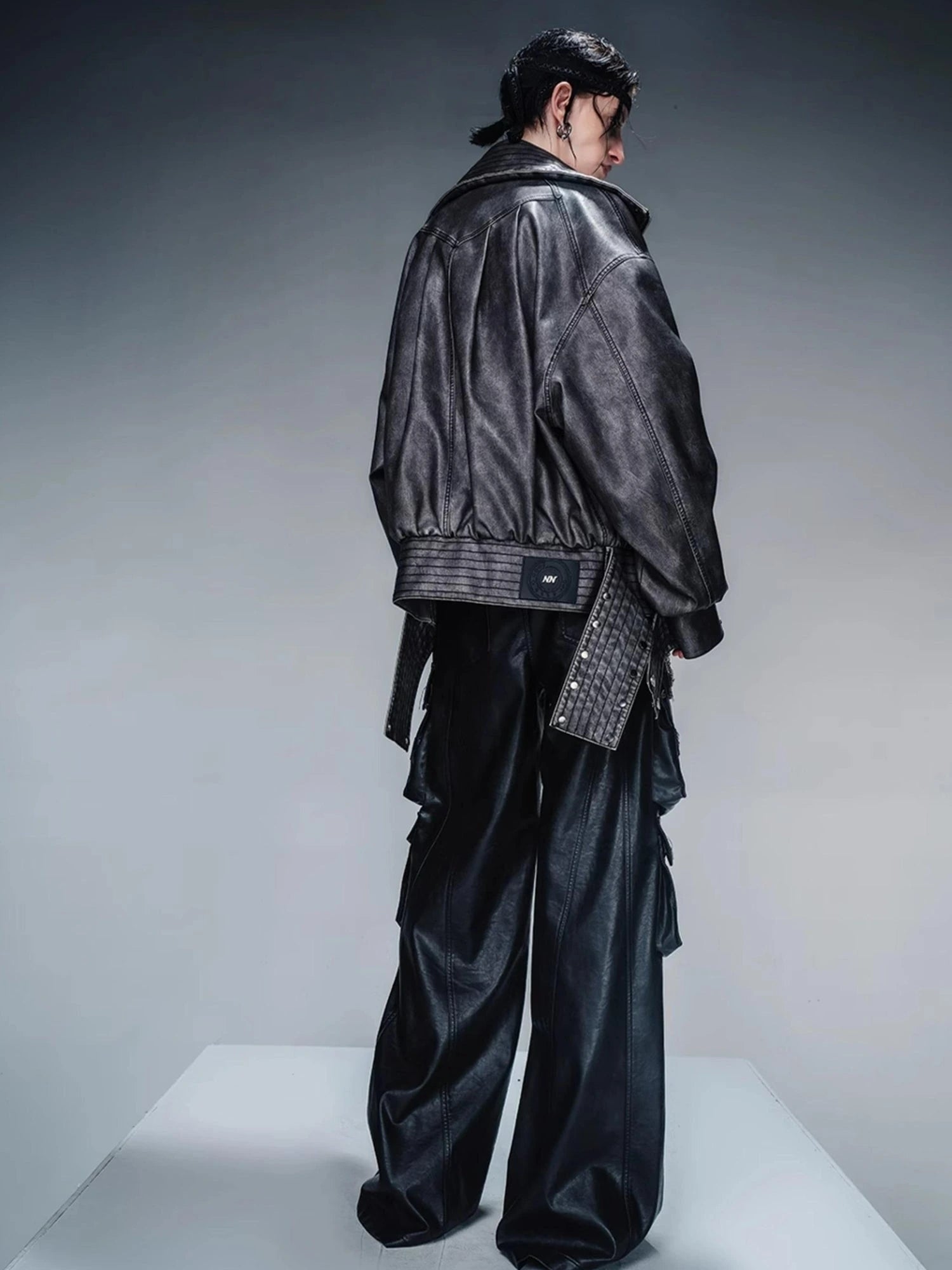 Washed Vintage Leather Cotton Short Jacket