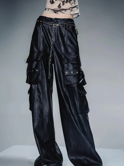 Wild Ambition Wide Leg Leather Trousers
