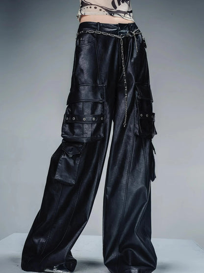 Wild Ambition Wide Leg Leather Trousers