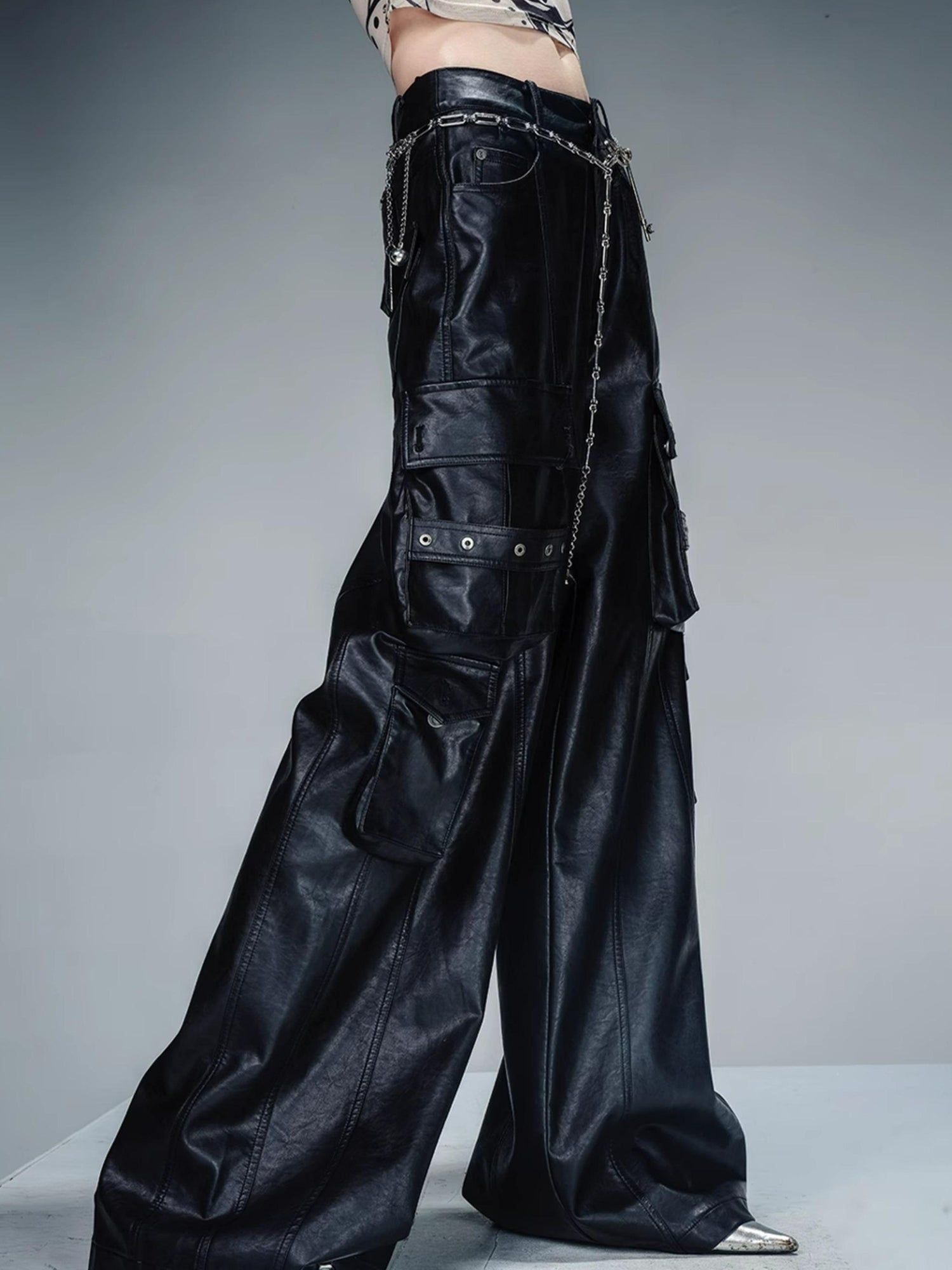 NN NORTH NODE Wild Ambition Wide Leg Leather Trousers