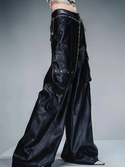 Wild Ambition Wide Leg Leather Trousers