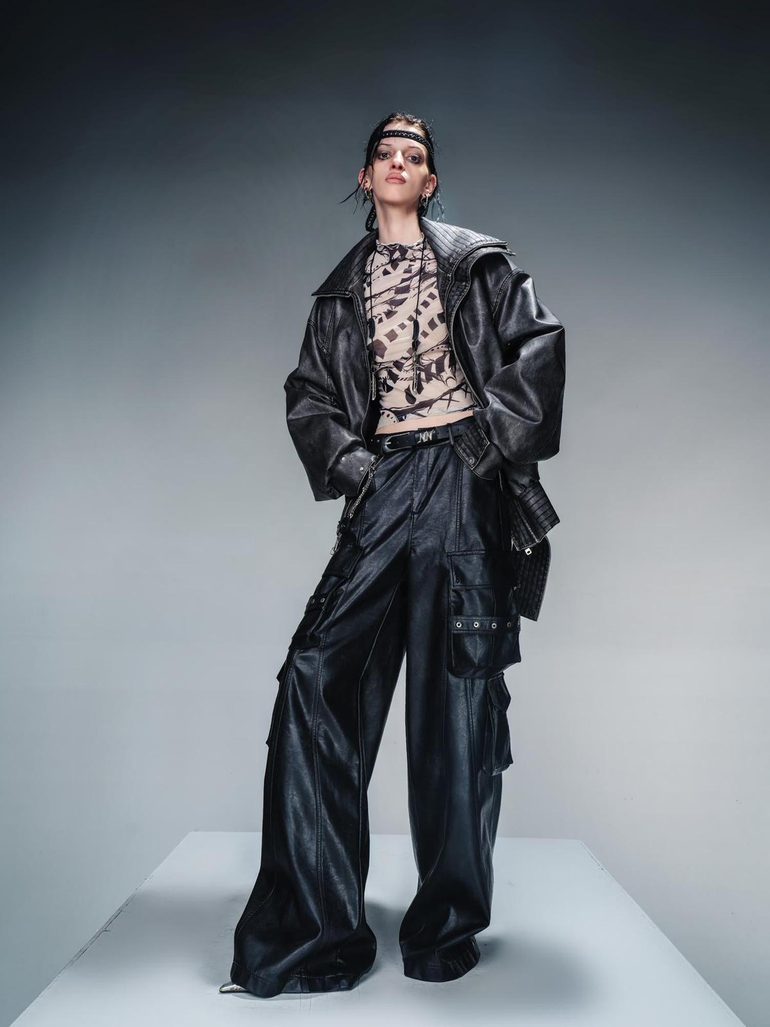 NN NORTH NODE Wild Ambition Wide Leg Leather Trousers