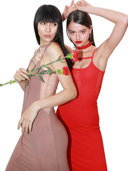 Mesh Rose Slit Maxi Dress