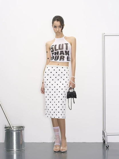 Polka Dot Vine Lace Up Bustier Top And Maxi Skirt Set