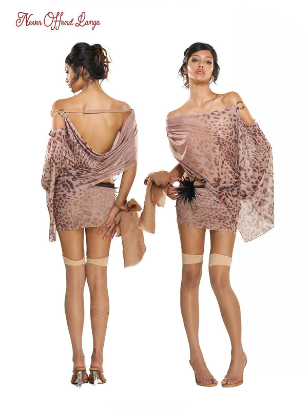 Vintage Leopard Print Lace Off-shoulder Mini Dresses