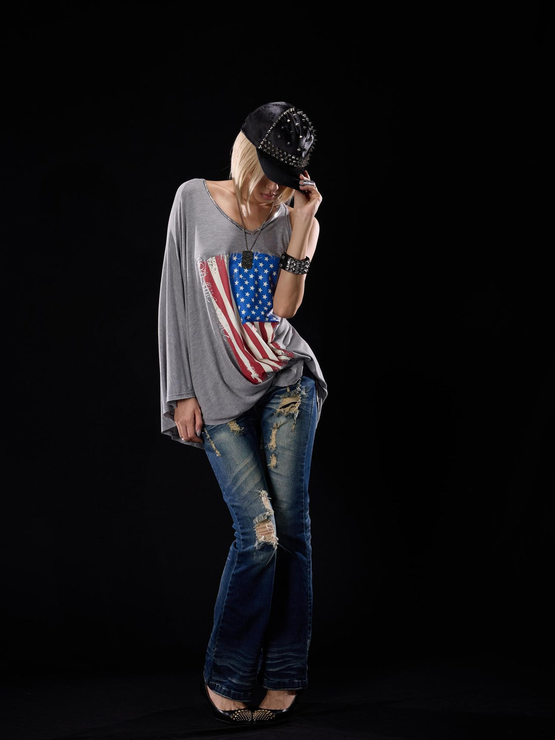 NONAME SPACE Asymmetric V-neck Sequin Loose Women&