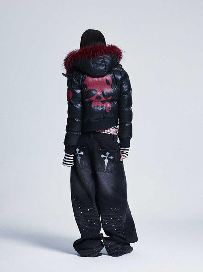 NONAME SPACE Black Colorblock Detachable Pu Fur Collar Hood Women&