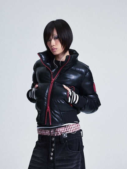 NONAME SPACE Black Colorblock Detachable Pu Fur Collar Hood Women&