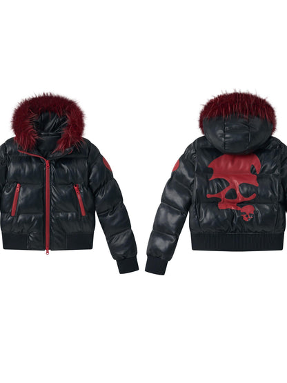 NONAME SPACE Black Colorblock Detachable Pu Fur Collar Hood Women&