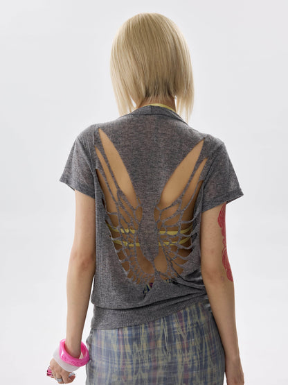 NONAME SPACE Cutout Wing Skin Friendly Scoop Neck Women&