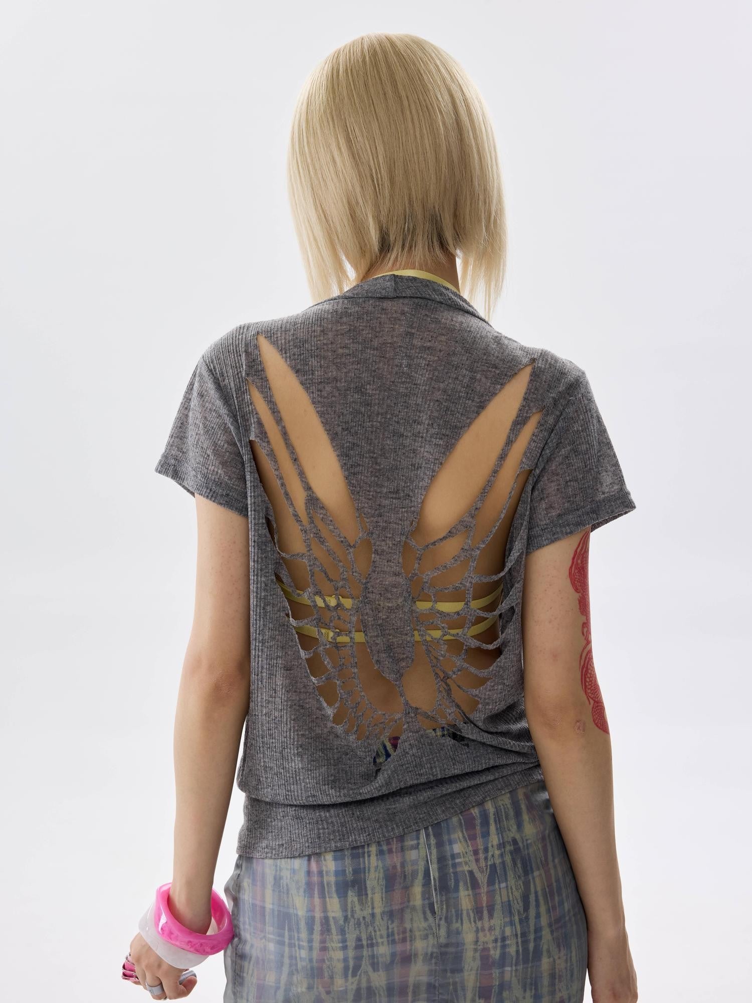 NONAME SPACE Cutout Wing Skin Friendly Scoop Neck Women&