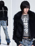 NONAME SPACE Diamond Quilted Detachable Fur Collar Cross Rhinestone Women&