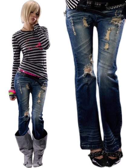 NONAME SPACE Distressed Cross Studded Mid Rise Stretch Women&