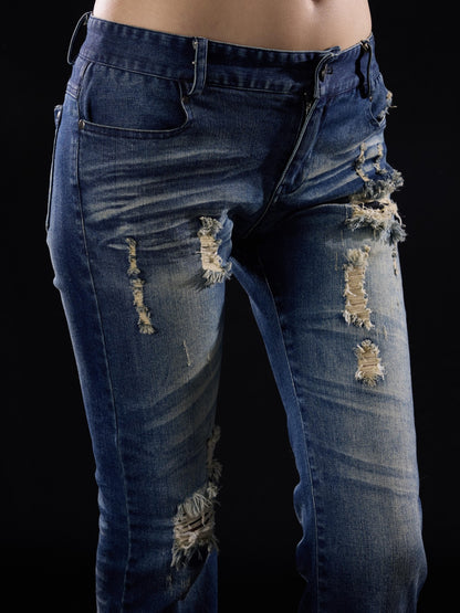 NONAME SPACE Distressed Cross Studded Mid Rise Stretch Women&