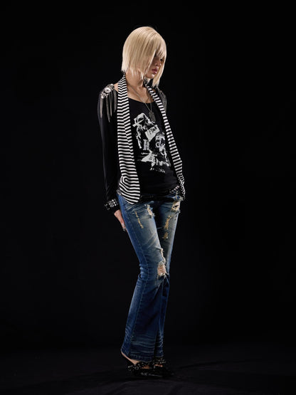 NONAME SPACE Distressed Cross Studded Mid Rise Stretch Women&