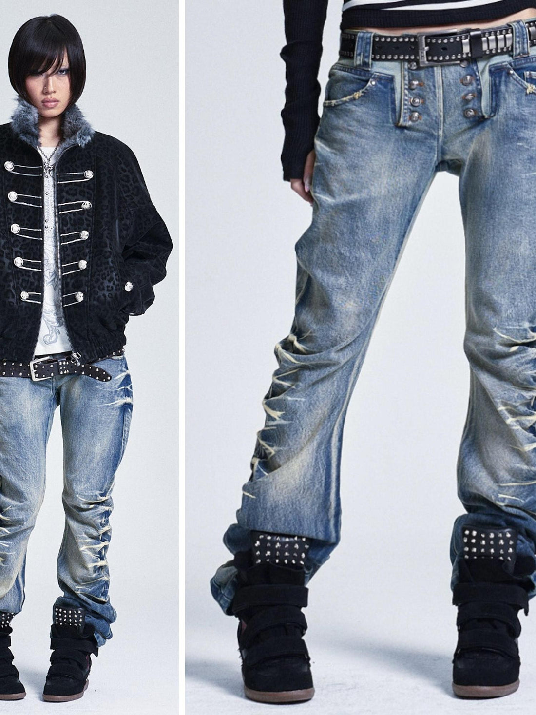 NONAME SPACE Distressed Heavywork Stacked Curved Women&