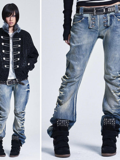 NONAME SPACE Distressed Heavywork Stacked Curved Women&