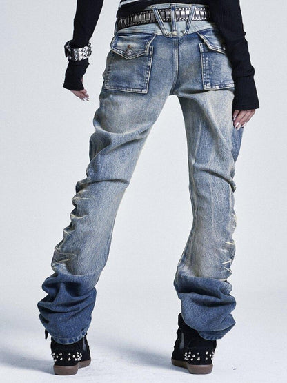 NONAME SPACE Distressed Heavywork Stacked Curved Women&