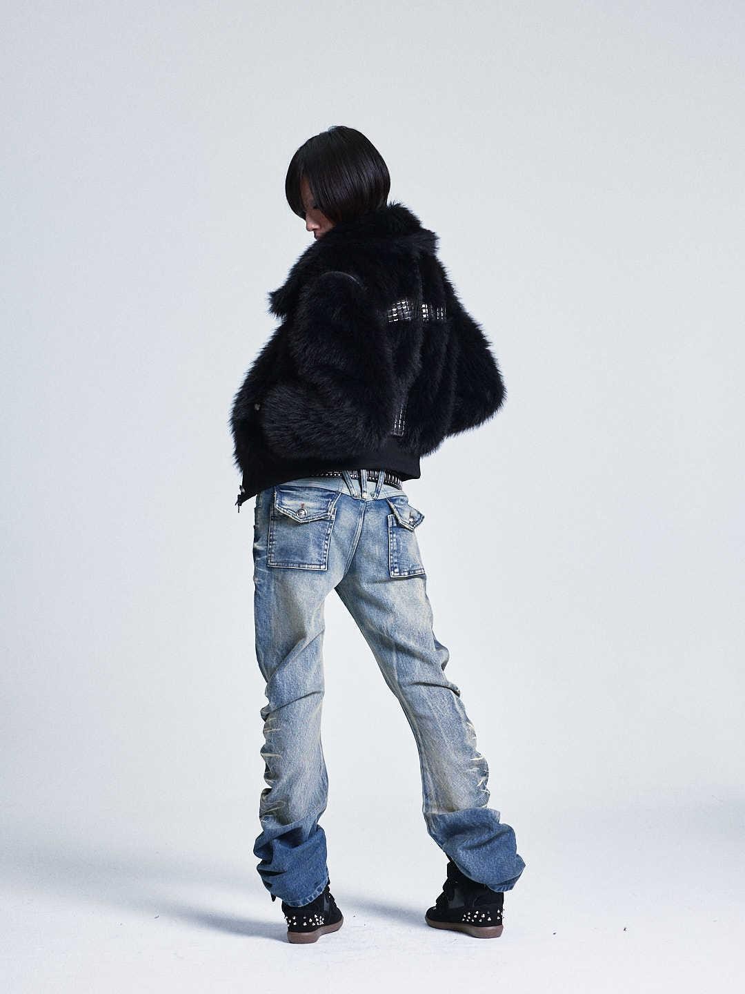 NONAME SPACE Distressed Heavywork Stacked Curved Women&