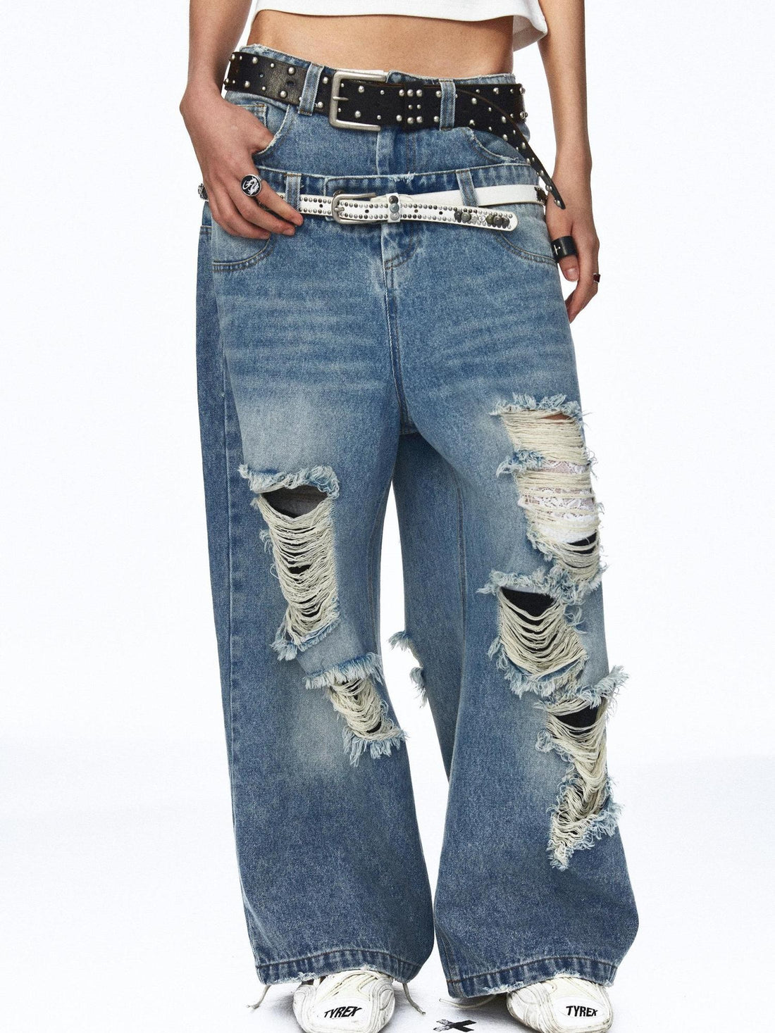 NONAME SPACE Distressed Vintage Washed Double Waistband Women&