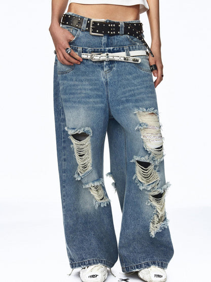 NONAME SPACE Distressed Vintage Washed Double Waistband Women&