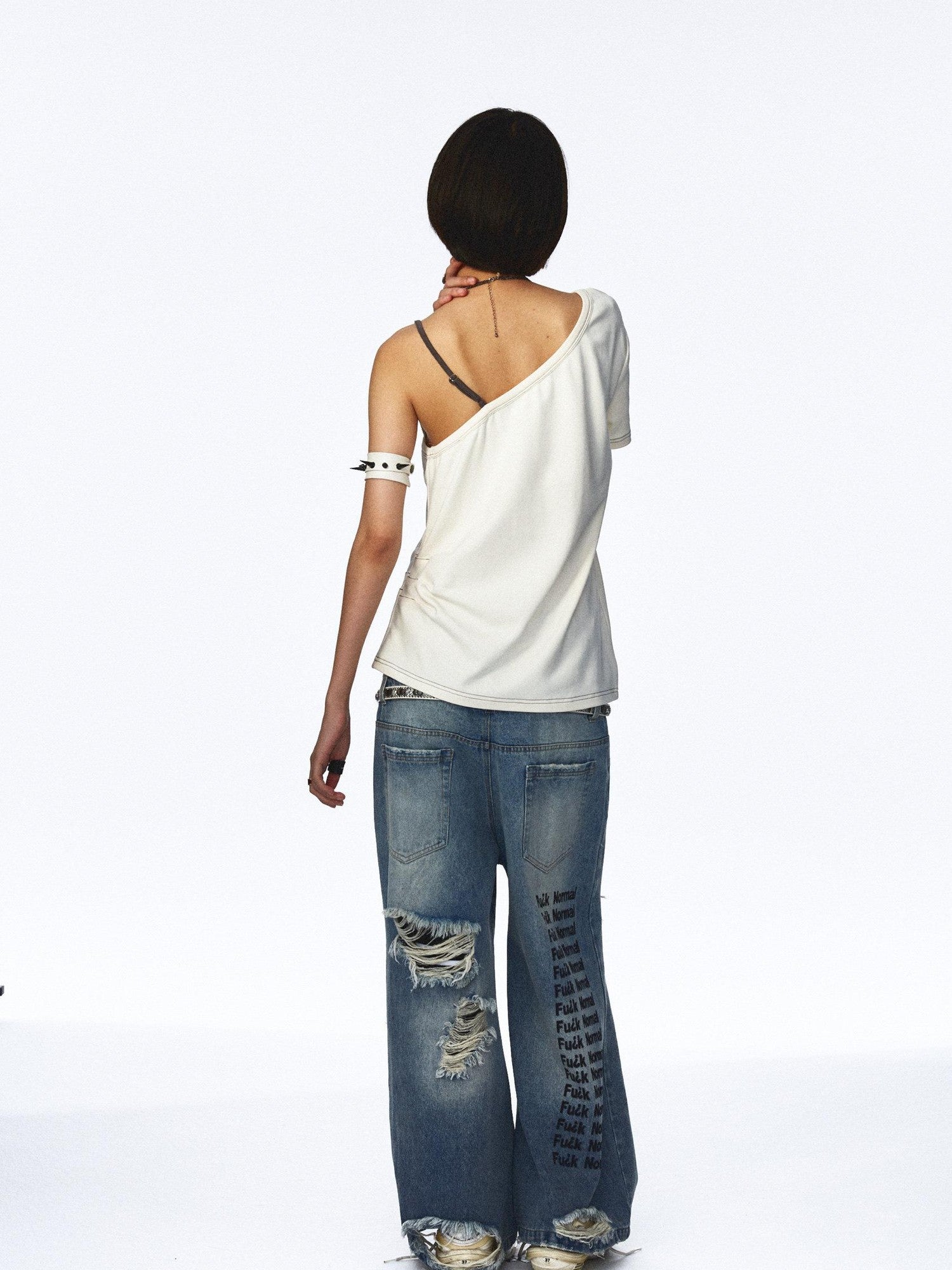 NONAME SPACE Distressed Vintage Washed Double Waistband Women&
