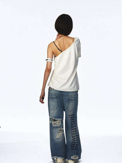 NONAME SPACE Distressed Vintage Washed Double Waistband Women&