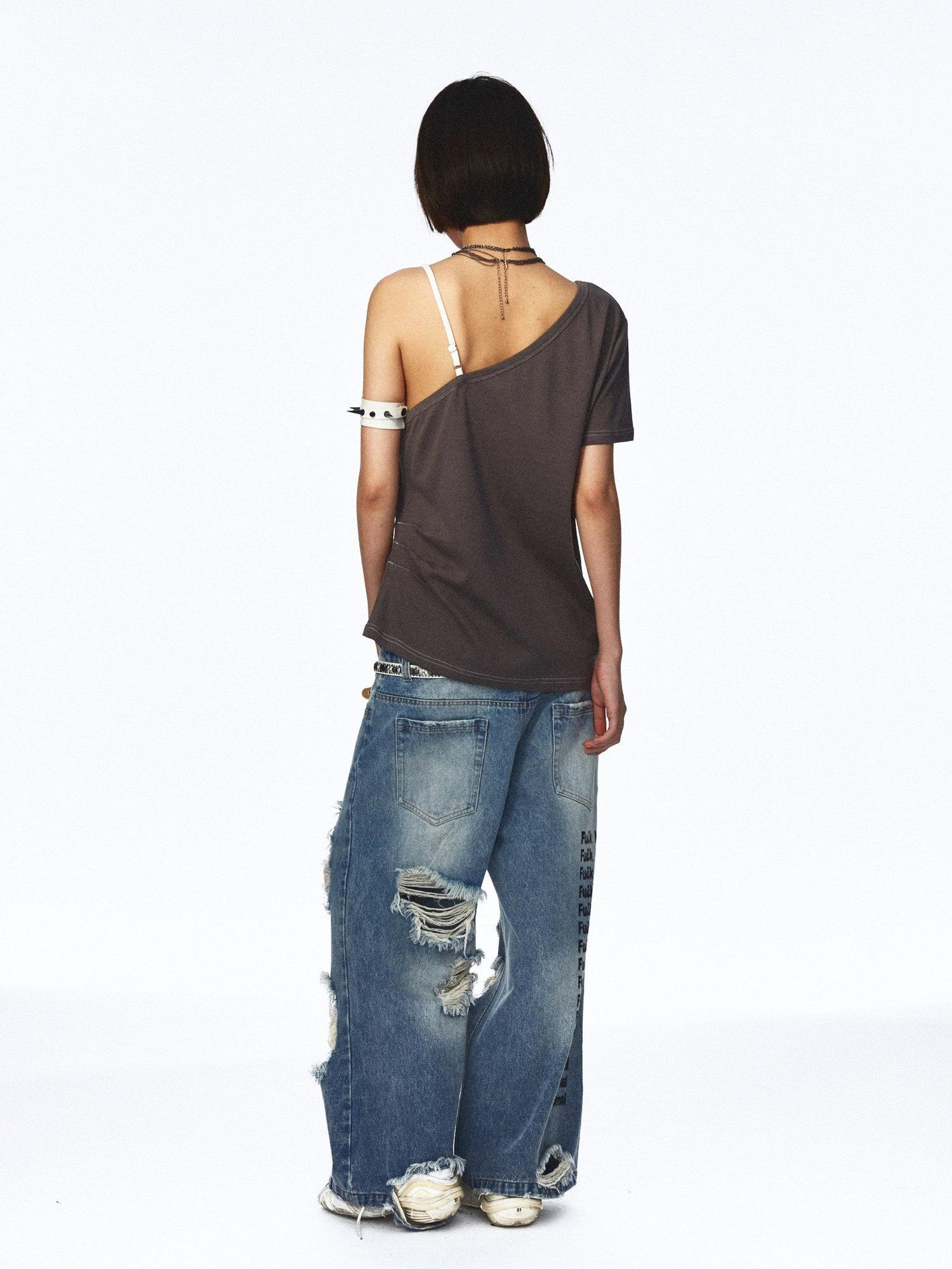 NONAME SPACE Distressed Vintage Washed Double Waistband Women&