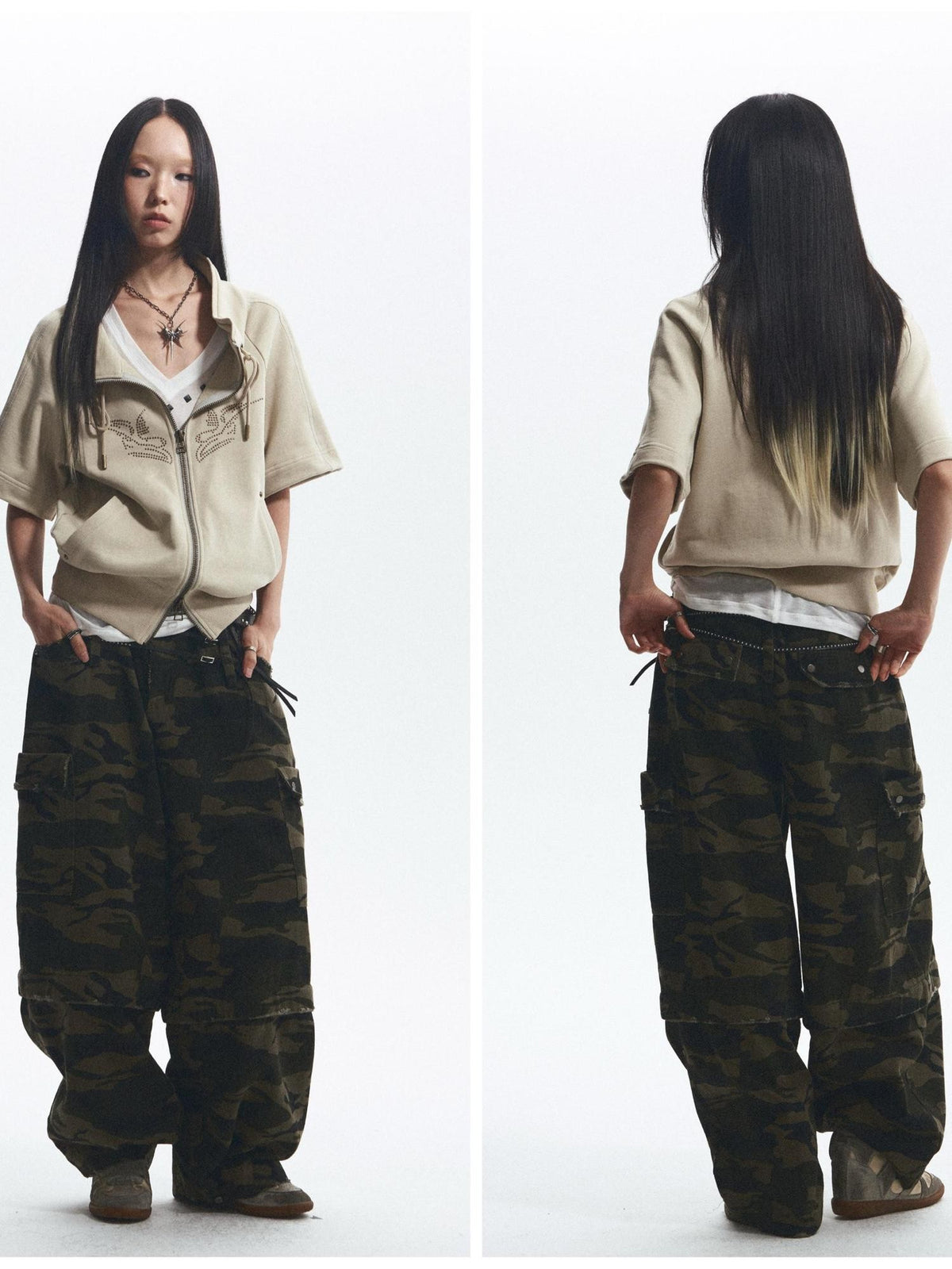 NONAME SPACE Embroidered Cross Print Short Sleeve Women&