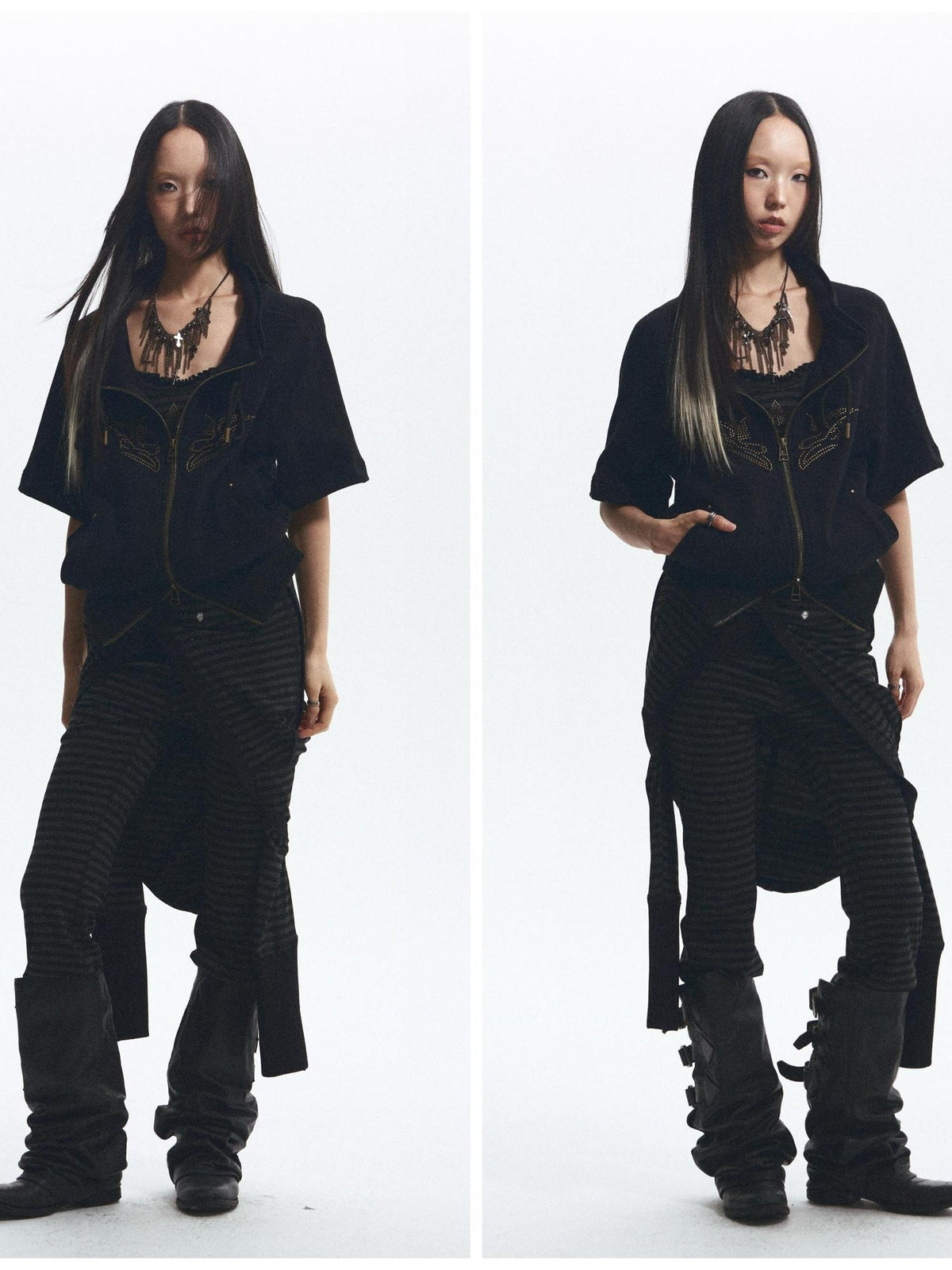 NONAME SPACE Embroidered Cross Print Short Sleeve Women&