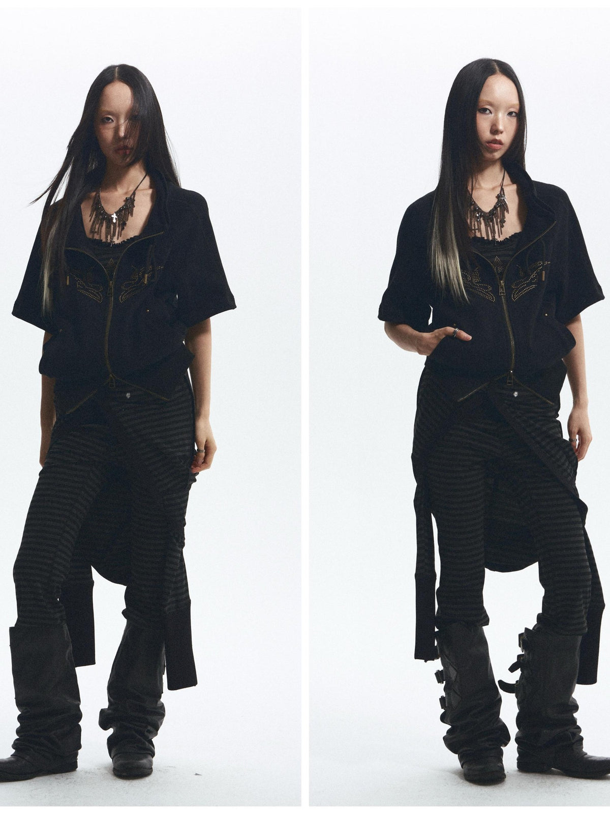 NONAME SPACE Embroidered Cross Print Short Sleeve Women&